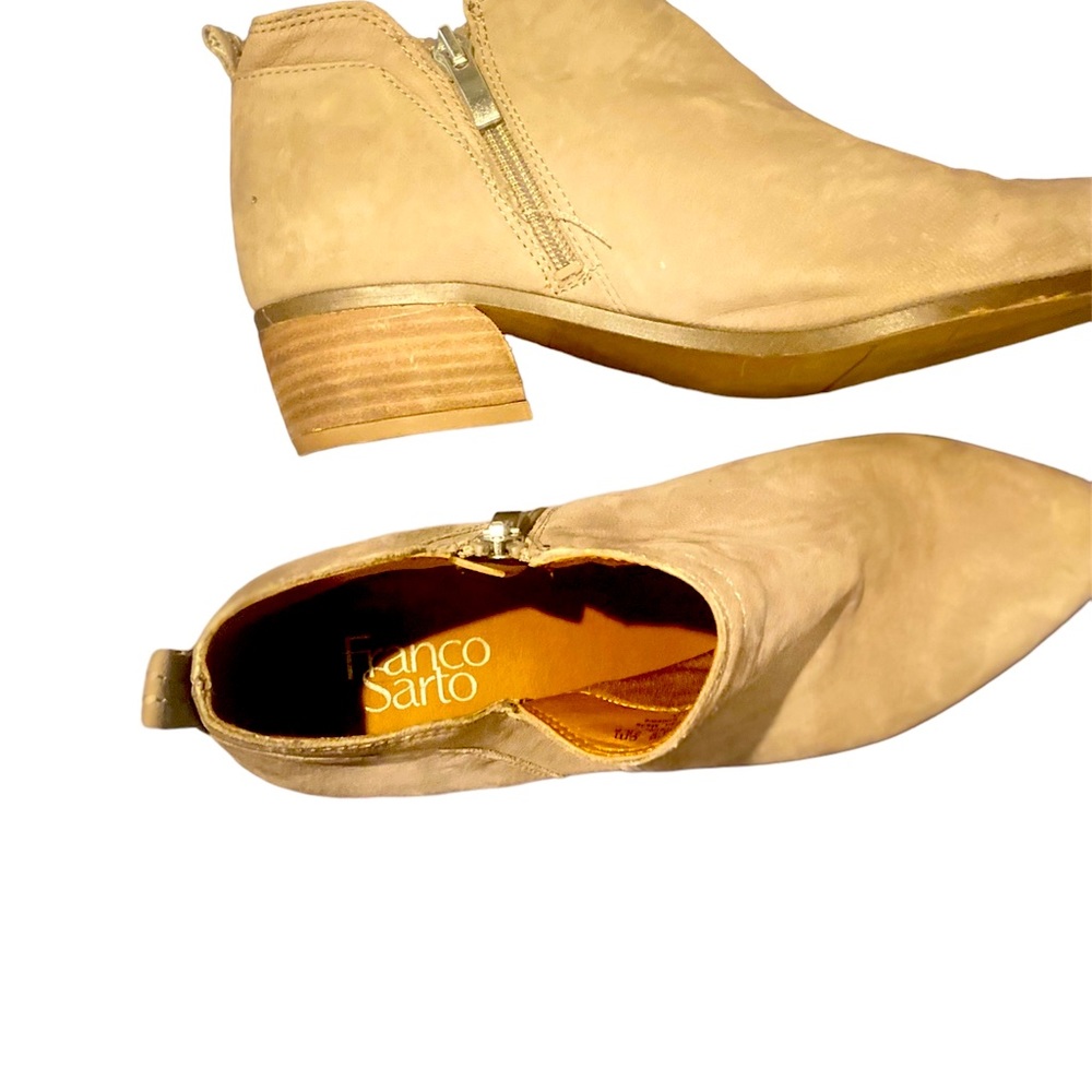 Franco Sarto sude beige bootie boot with zipper on the side